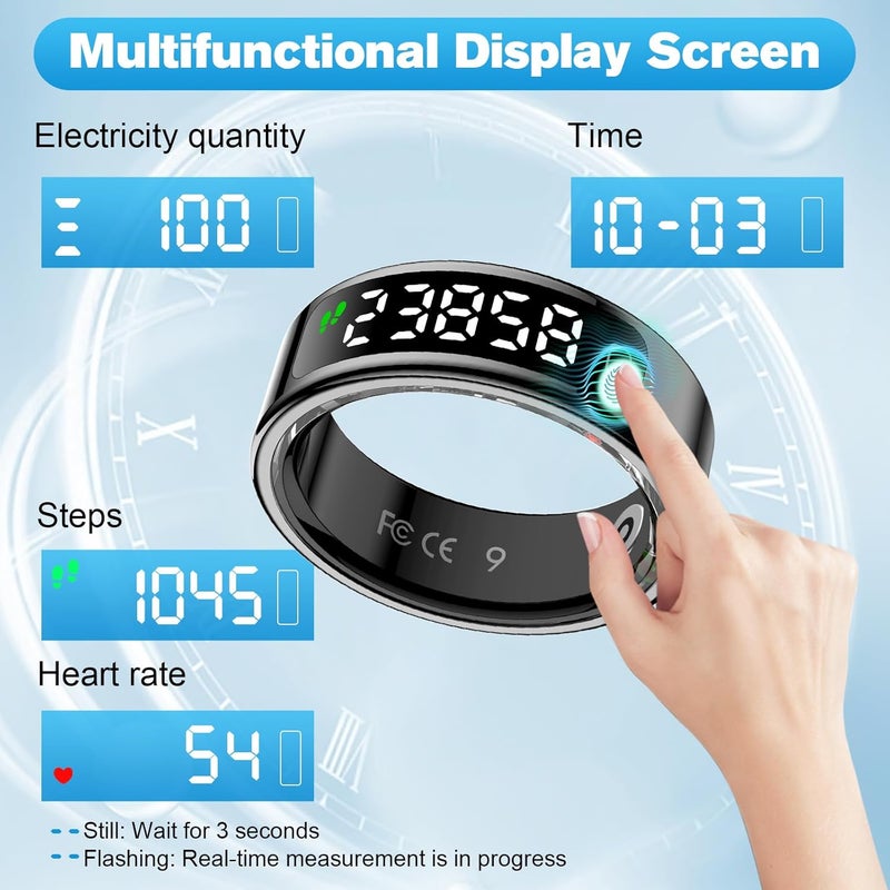 MagLoop Smart Ring Health Tracker for Men/Women,Fitness Ring Sleep Tracker with LED Display Sreeen,Fast Charging,Health and Sleep Monitoring,Motion Tracking,Female Cycle,Waterproof(Black,8) - Image 5